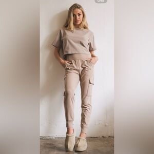 NWT Knit Cargo Joggers Rewash Brand Size XL Dark Taupe Cozycore Athleisure